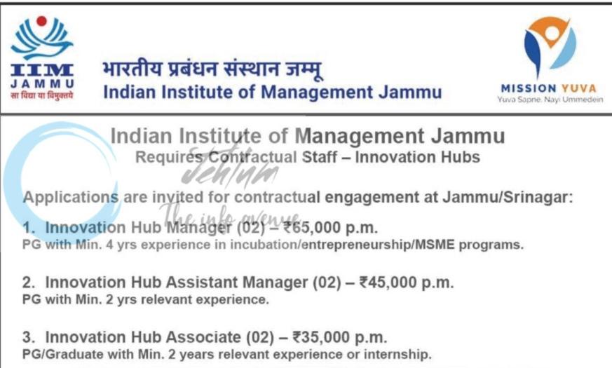 Indian Institute of Management IIM Jammu MANAGER/ASSISTANT MANAGER/ASSOCIATE MANAGER JOB OPPORTUNITIES NOTICE DIPK-NB-3042-25