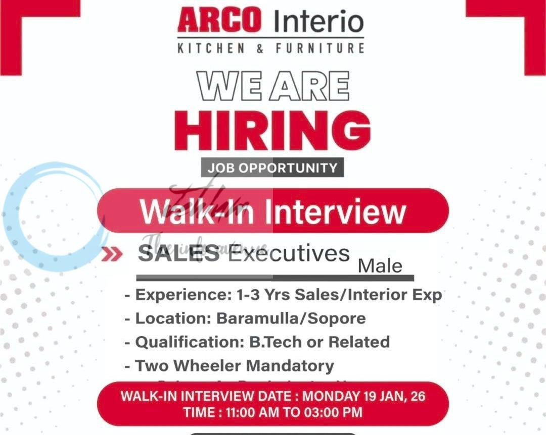 ARCO Interio SOPORE SALES EXECUTIVE JOB OPPORTUNITIES 2026