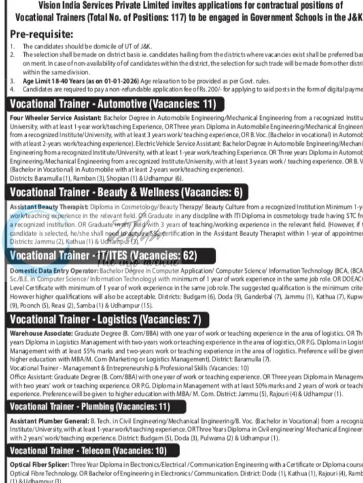 Vision India Services Private Limited Vocational Trainers job opportunities 2026