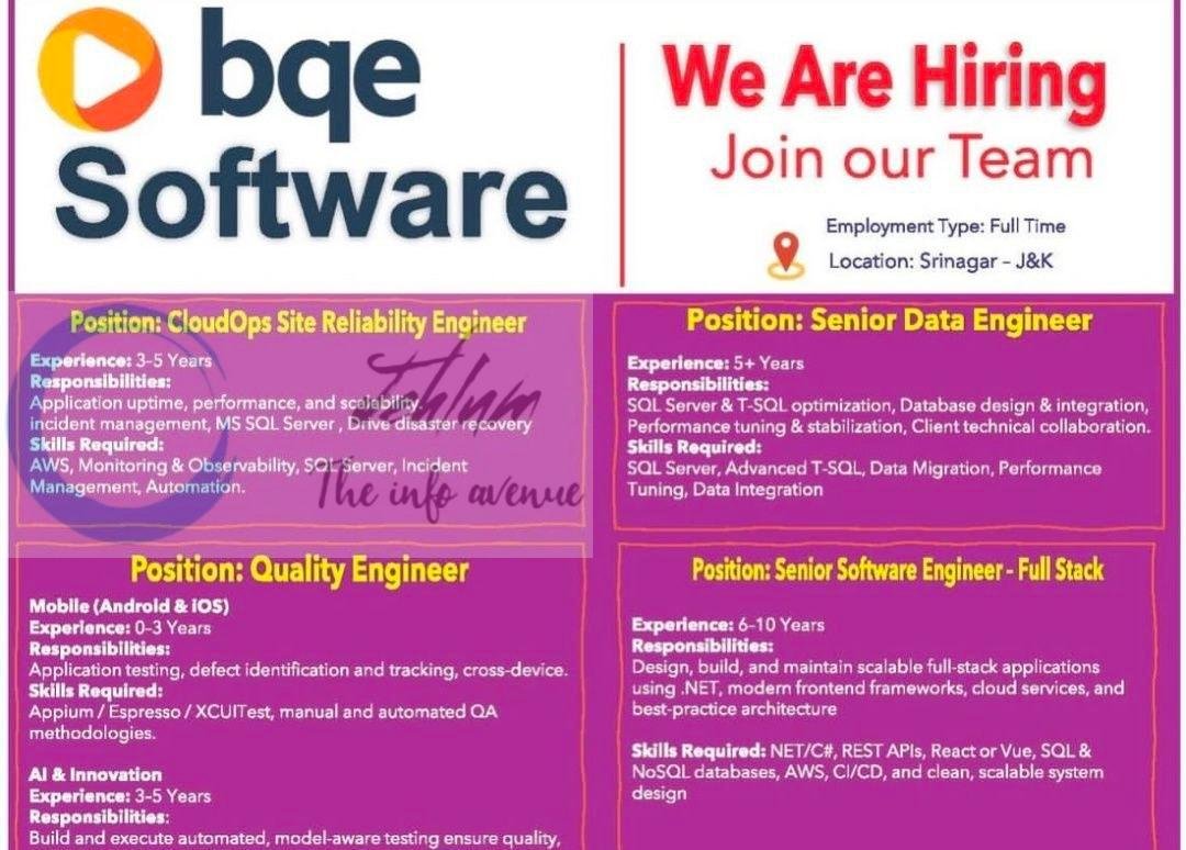 BQE Software srinagar engineer job opportunities 2026