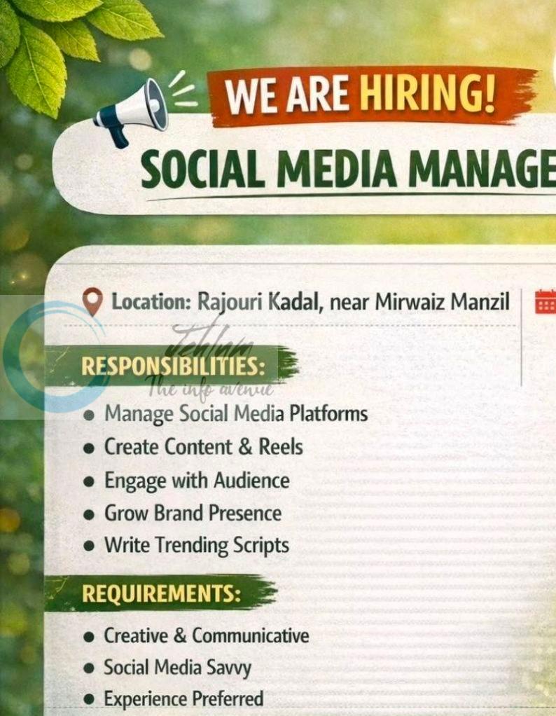 Nature Connects srinagar Social Media Manager job opportunities walk in 2026 1 Nature Connects srinagar Social Media Manager job opportunities walk in 2026