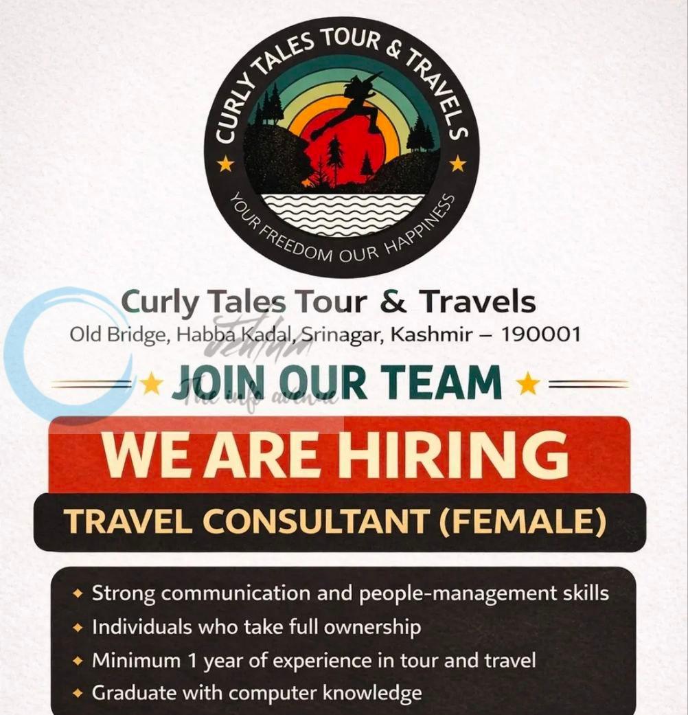 Curly Tales Tour and Travels Srinagar Travel Consultant job opportunities 2026