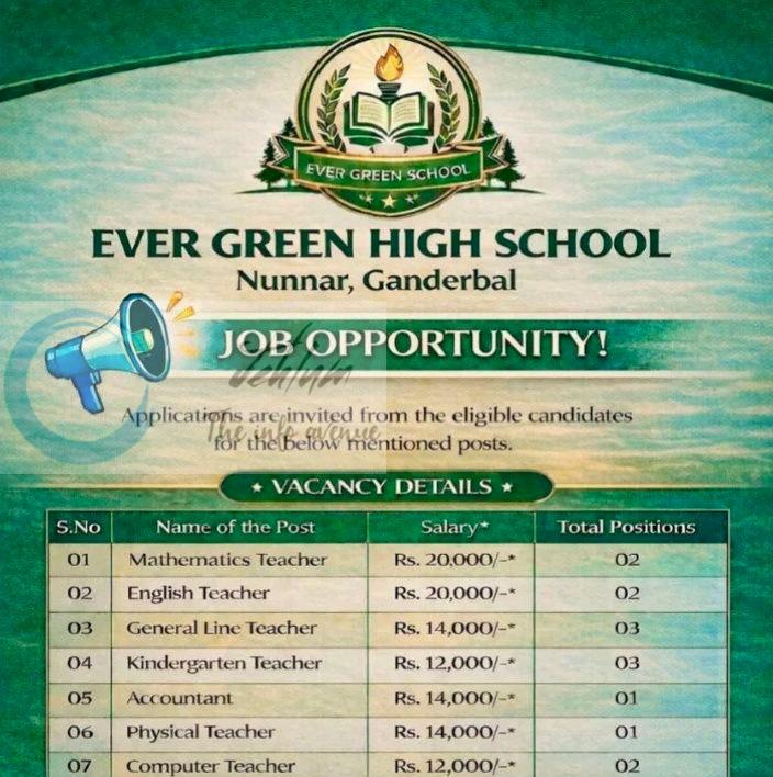 Ever Green High School Nunnar Ganderbal teaching job opportunities 2026 1 Ever Green High School Nunnar Ganderbal teaching job opportunities 2026