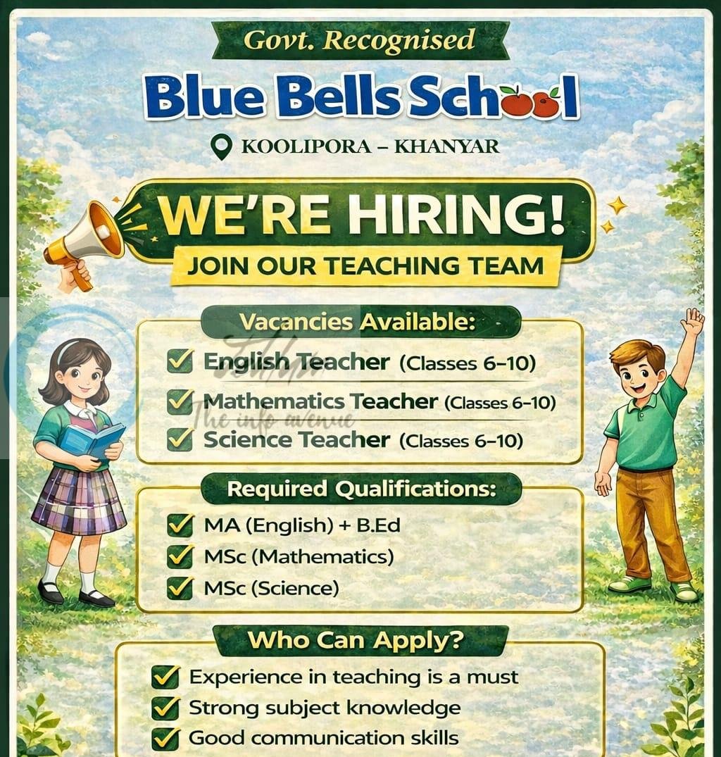 Blue Bells School srinagar teacher job opportunities 2026