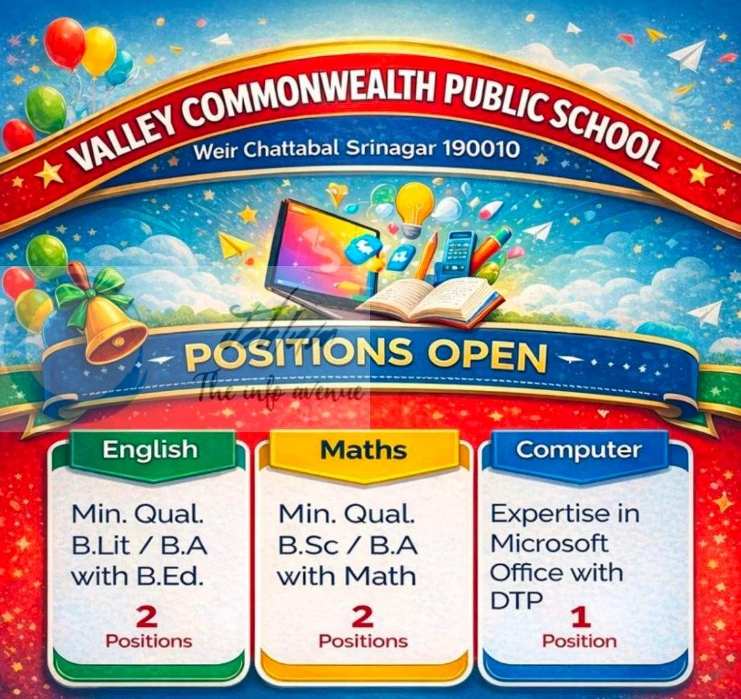 Valley Commonwealth Public School Srinagar job opportunities 2026
