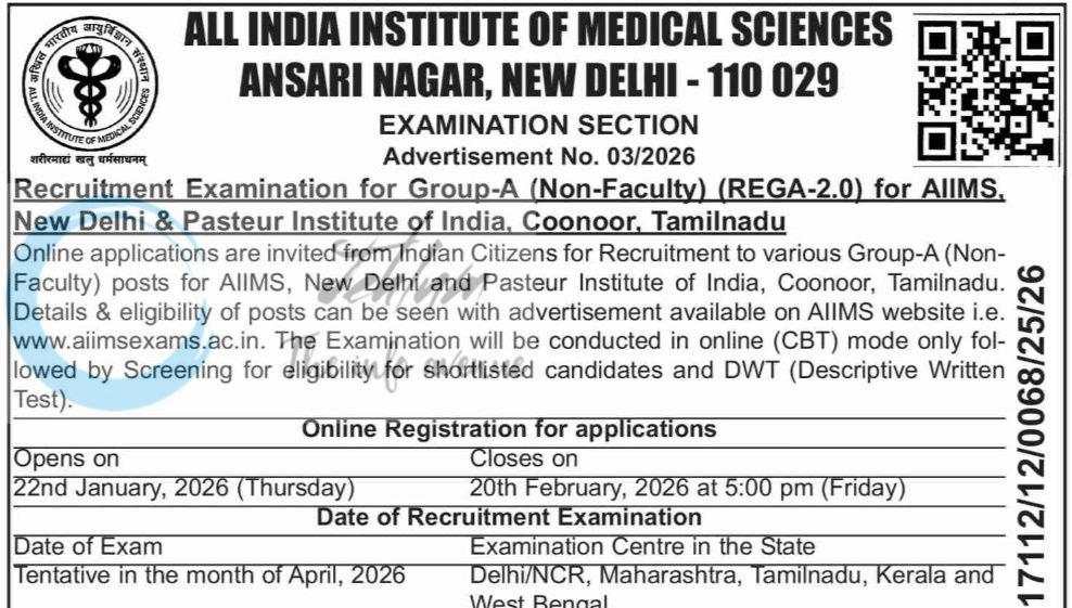 All India Institute of Medical Sciences AIIMS New Delhi Group-A employment opportunities 03/2026
