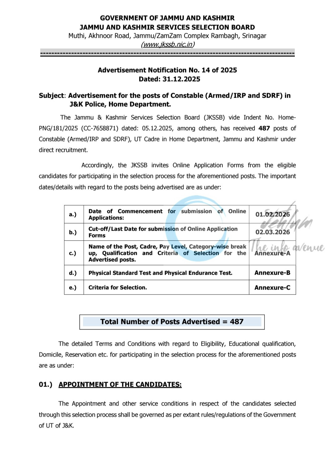 JKSSB Home Department Constable Armed IRP and SDRF Recruitment Advertisement 14 of 2025