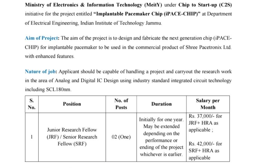 IIT Jammu IITJ Deptt of Electrical Engineering Junior/ Senior Research Fellow JRF/SRF Opportunity 2026