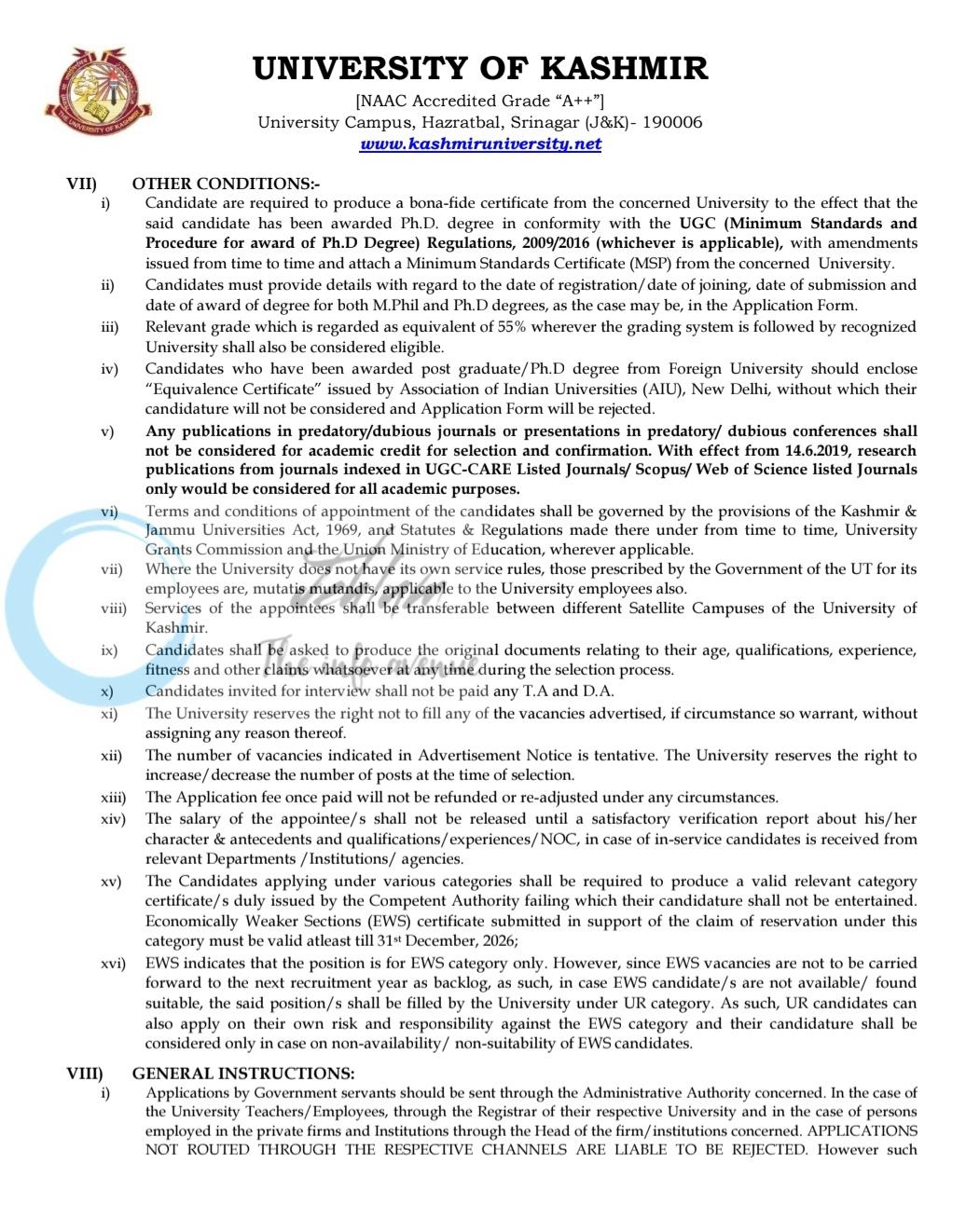University of Kashmir KU Assistant Librarian Recruitment Advertisement Notice No 03 of 2026