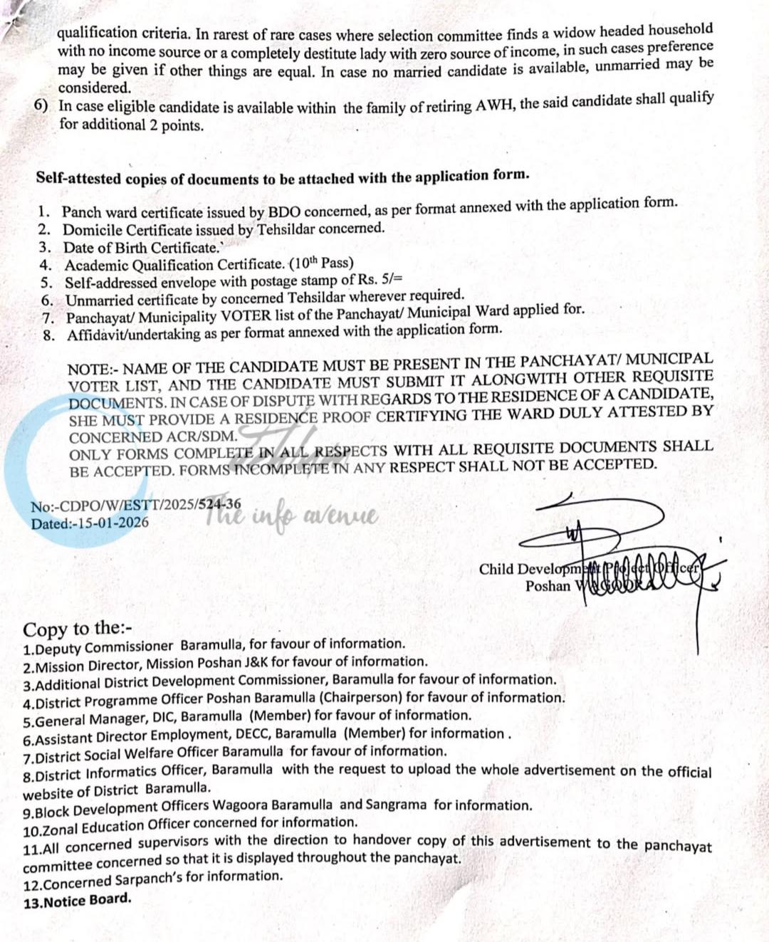 POSHAN Project Wagoora CDPO Baramulla Recruitment Sanginis and Sahayikas Advertisement No 01 of 2026 3 POSHAN Project Wagoora CDPO Baramulla Recruitment Sanginis and Sahayikas Advertisement No 01 of 2026