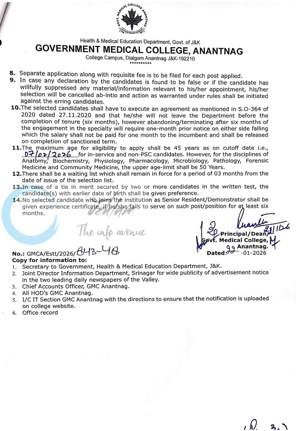 Govt Medical College GMC Anantnag Senior Residents Recruitment Advertisement Notice No 02 GMCA of 2026 3 Govt Medical College GMC Anantnag Senior Residents Recruitment Advertisement Notice No 02 GMCA of 2026