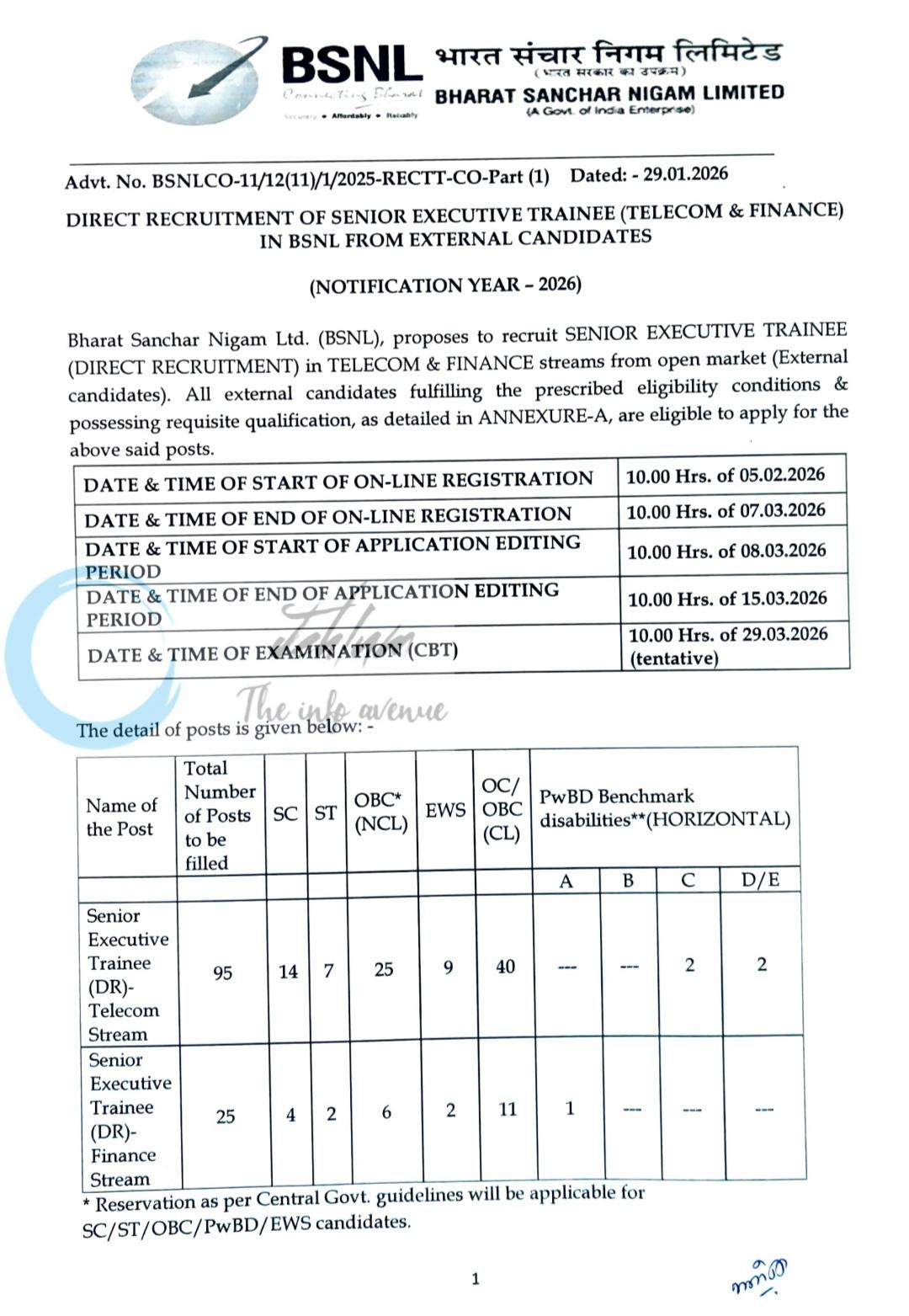 Bharat Sanchar Nigam Limited BSNL Senior Executive Trainee SET Recruitment 2026