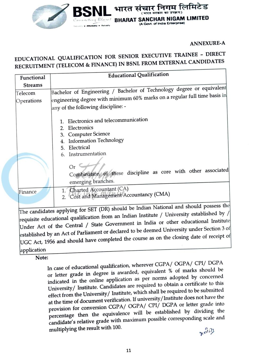 Bharat Sanchar Nigam Limited BSNL Senior Executive Trainee SET Recruitment 2026