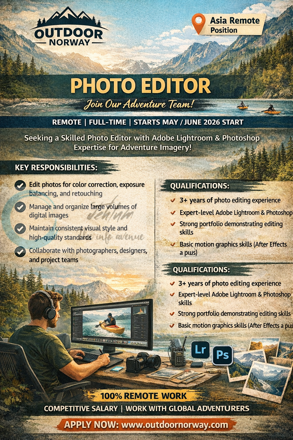 Outdoor Norway photo editor job opportunities 2026
