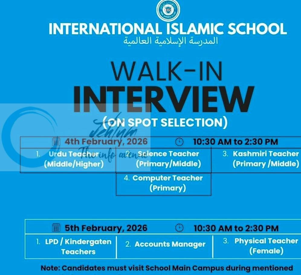 International Islamic School IIS Srinagar teaching job opportunities walk in 2026