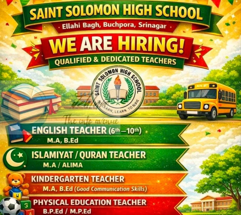 Saint Solomon High School Srinagar Teaching job opportunities 2026