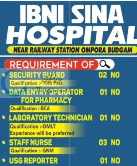 Ibni Sina Hospital Budgam staff job opportunities 2026