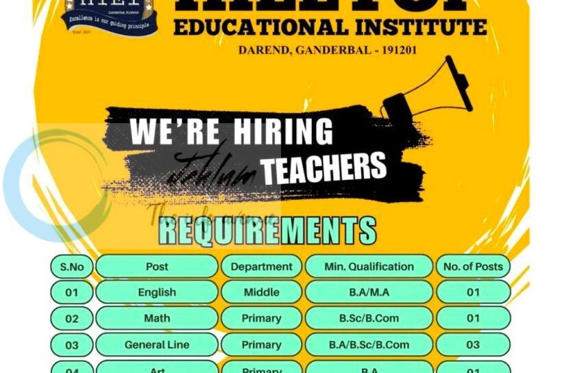 Hilltop Educational Institute HTEI Ganderbal teaching job opportunities 2026