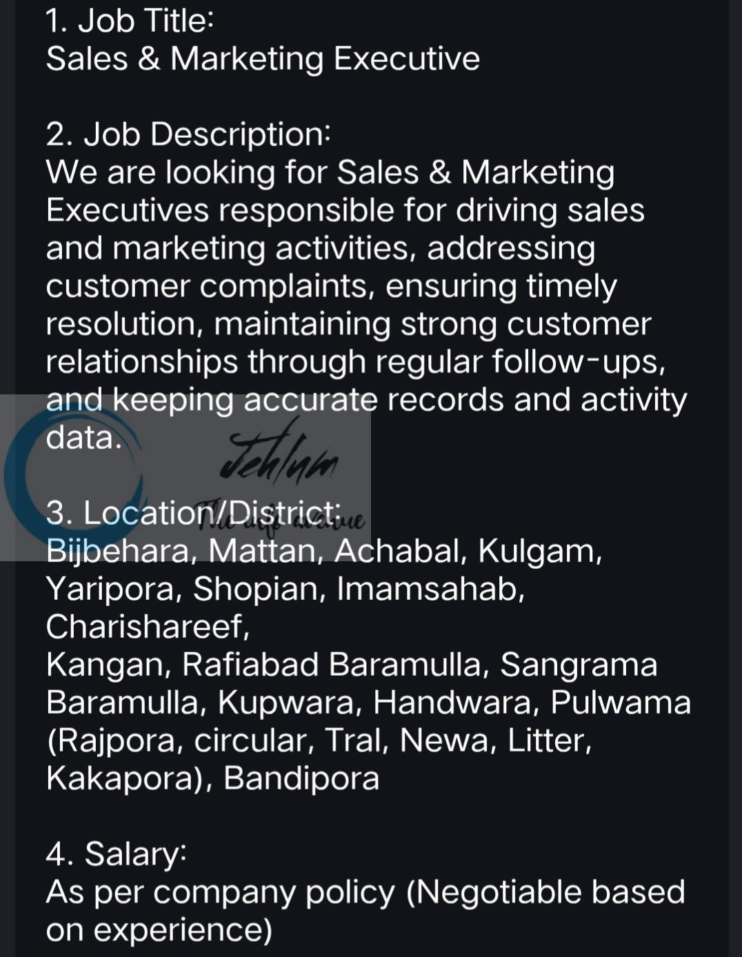 Qul Fruits Srinagar Sales & Marketing Executive Jobs Opportunities 2026