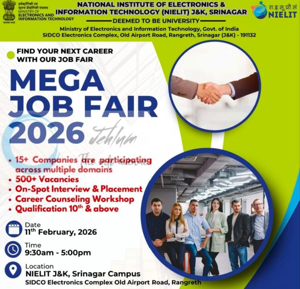 NIELIT Srinagar Mega Job Fair amazing OPPORTUNITIES 2026