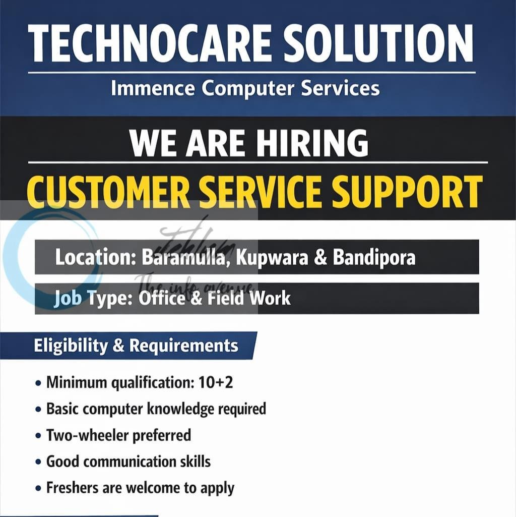 Technocare Solution Baramulla/Kupwara/Bandipora Customer Service Support job opportunities 2026