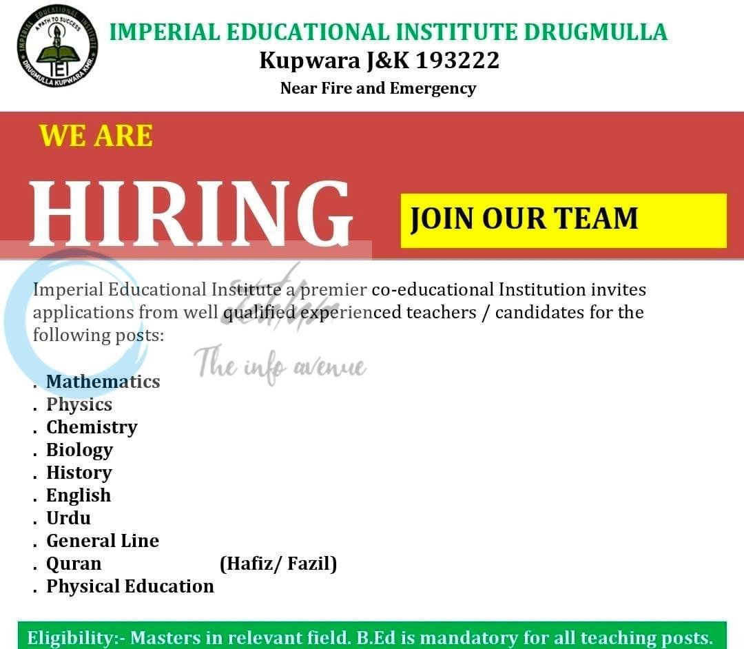 Imperial Educational Institute Drugmulla teaching job opportunities 2026
