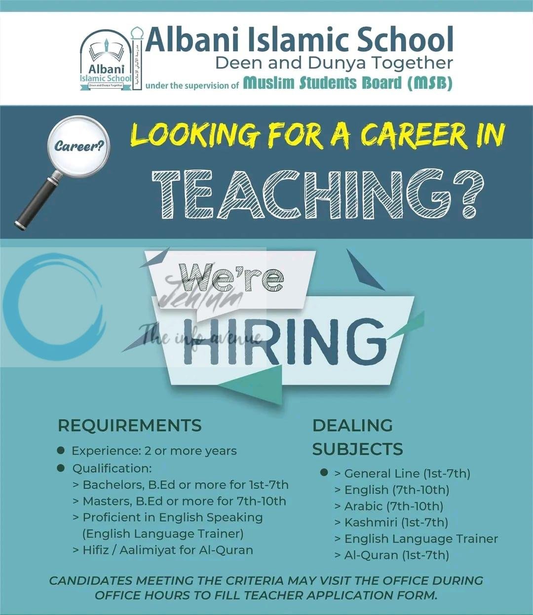 Albani Islamic School srinagar teaching job opportunities 2026