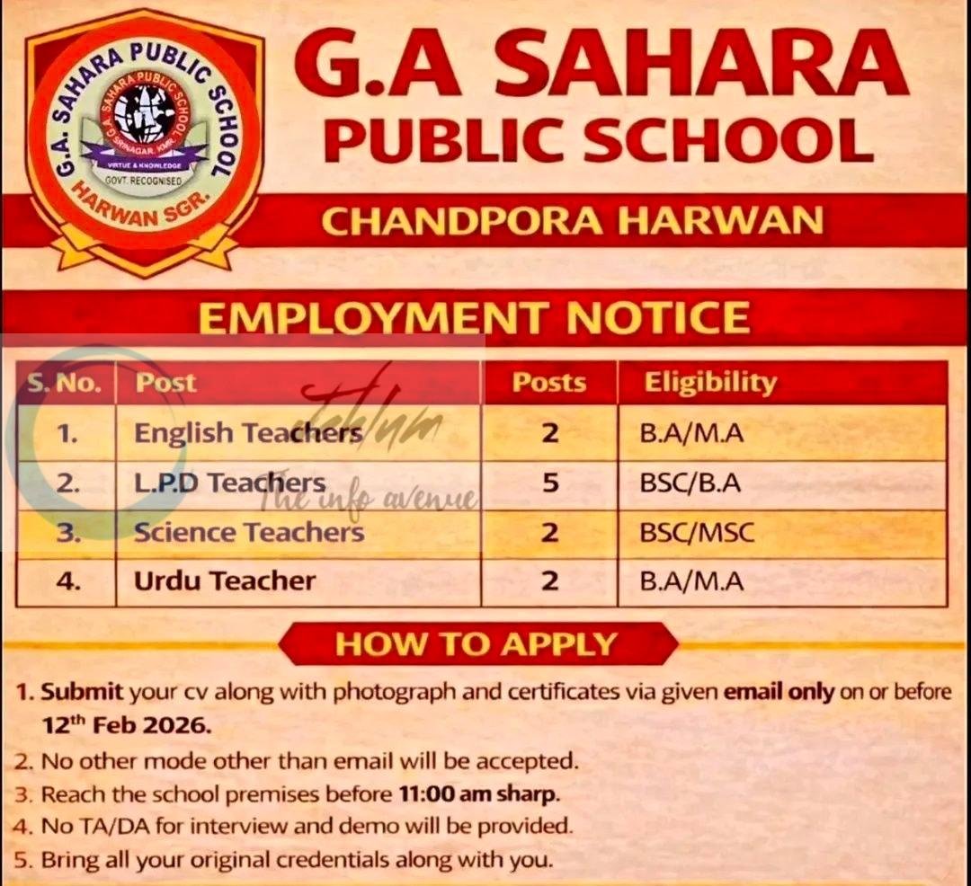 G A Sahara Public School GASPS Harwan teaching job opportunities 2026