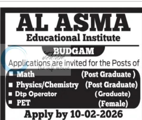 Al Asma Educational Institute Budgam teaching job opportunities 2026