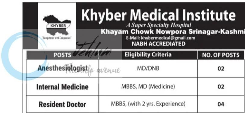Khyber Medical Institute KMI Srinagar medical professional Job opportunities 2026