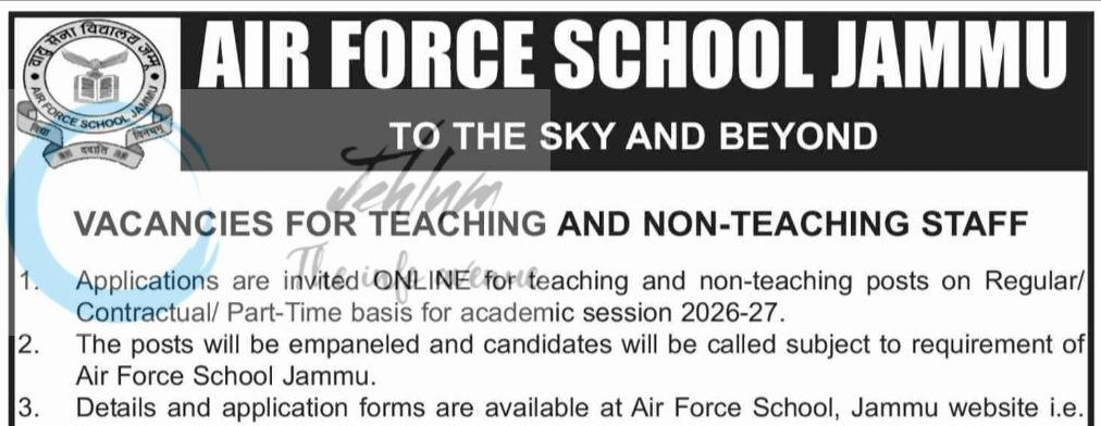 Air Force School AFS Jammu Teaching and Non-Teaching Staff Jobs Vacancies 2026