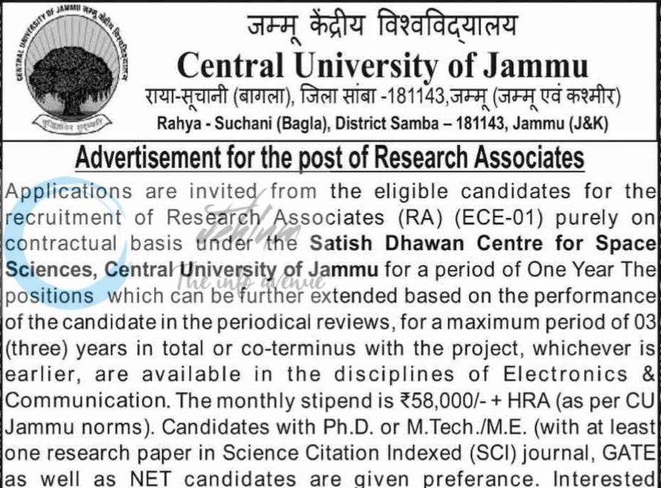 Central University of Jammu CUJ research job opportunities 2026