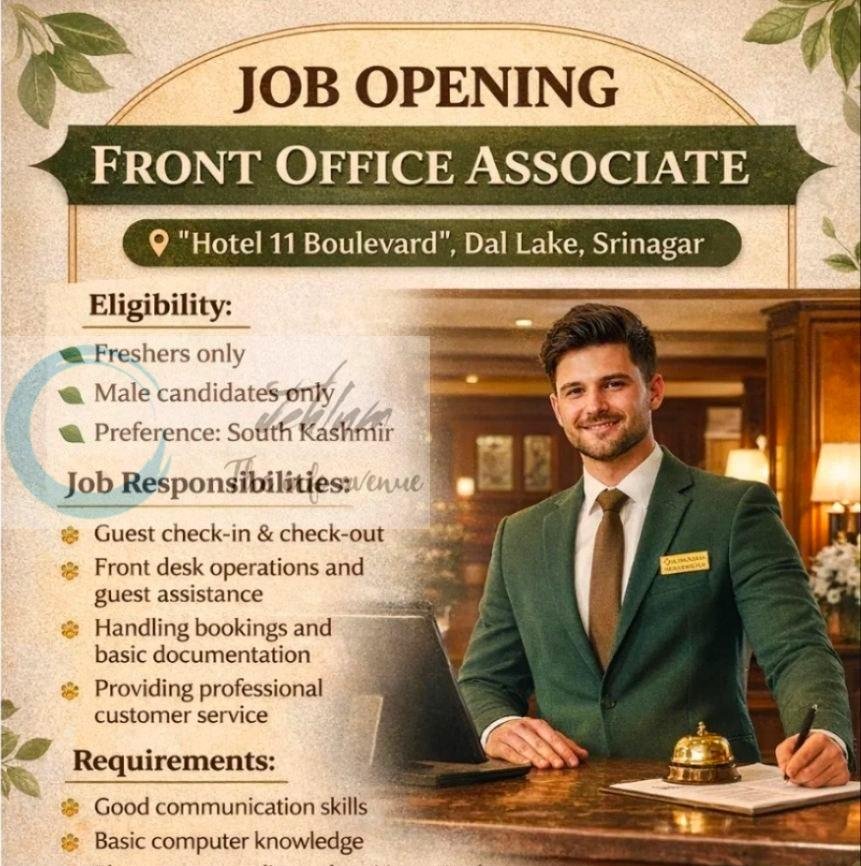 Hotel 11 Boulevard Srinagar Job Front Office Associate job opportunities 2026