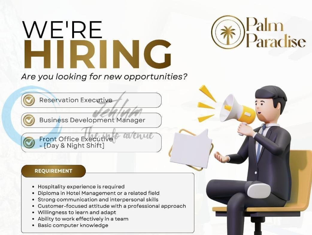 Palm Paradise Srinagar Reservation Executive/Business Development Manager/Front Office Executive job opportunities 2026