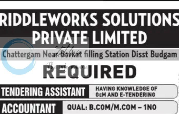 Riddleworks Solutions Private Limited Chattergam Tendering Assistant/Accountant job opportunities 2026
