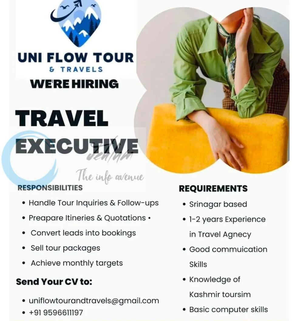 UNI FLOW TOUR AND TRAVELS UFTT SRINAGAR TRAVEL EXECUTIVE JOB OPPORTUNITIES 2026