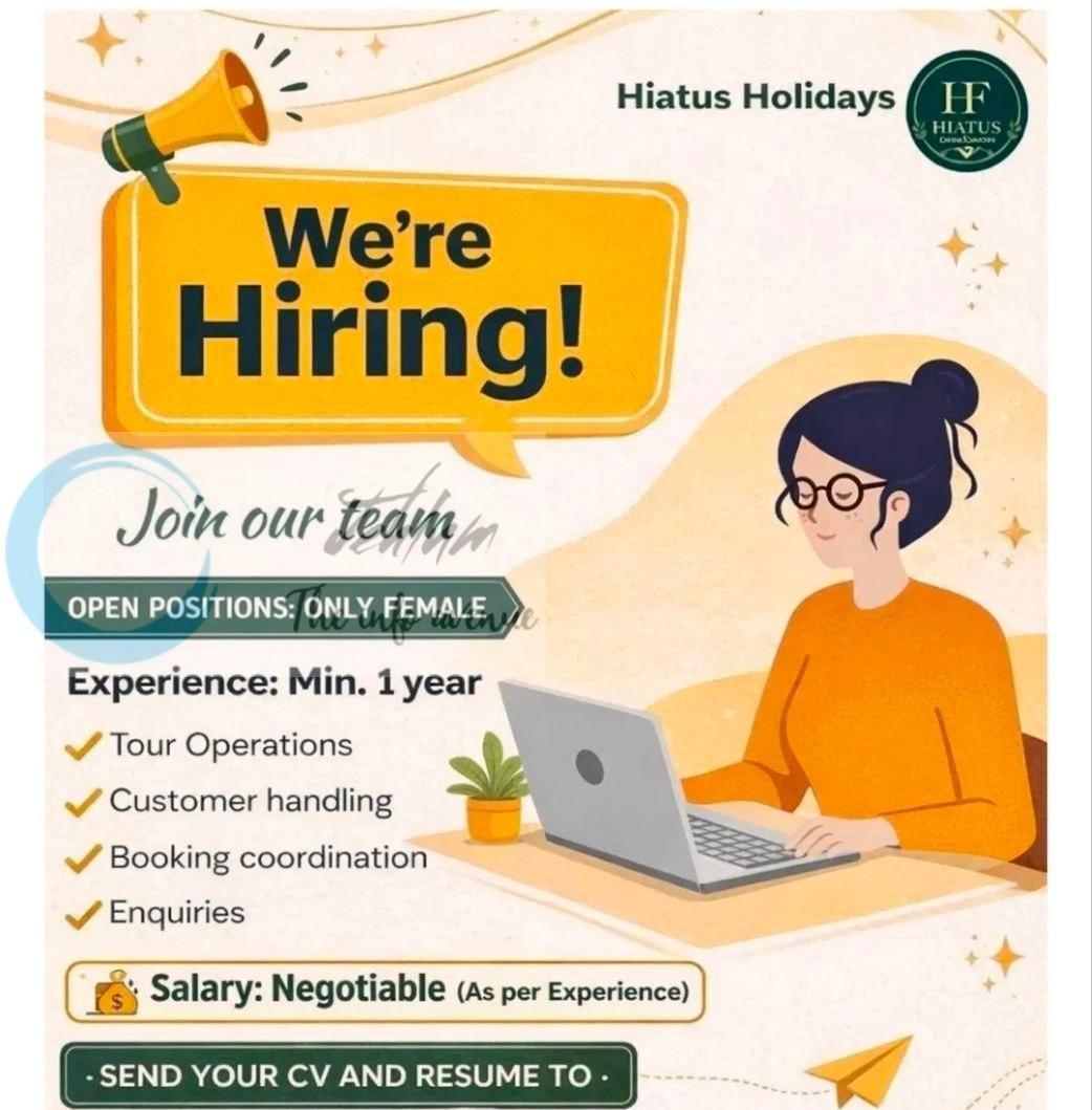 HIATUS HOLIDAYS HF SRINAGAR TOUR OPERATIONS/CUSTOMER HANDLING ENQUIRIES job opportunities 2026