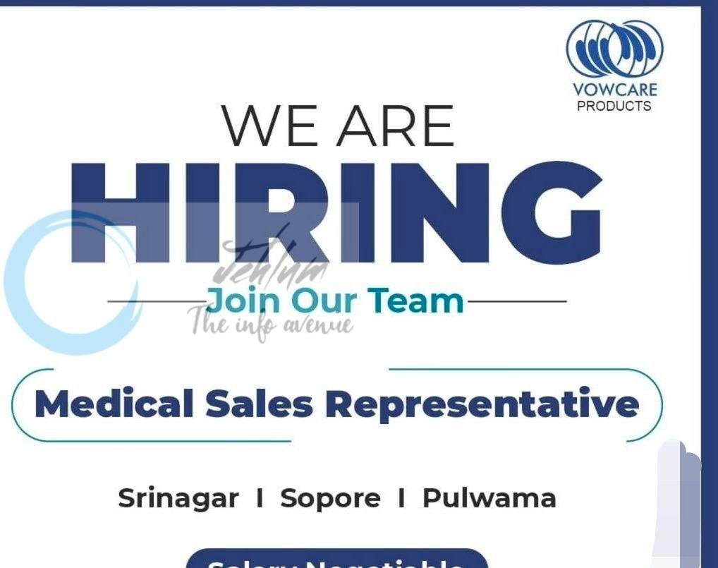 VOWCARE PRODUCTS SRINAGAR/SOPORE/PULWAMA MEDICAL SALES REPRESENTATIVE JOB OPPORTUNITIES 2026