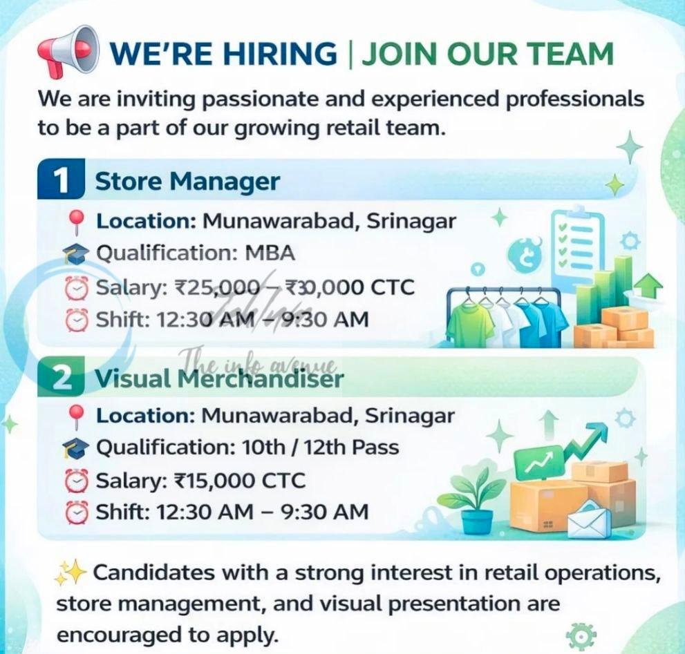 IAK Srinagar Store Manager/Visual Merchandiser job opportunities 2026