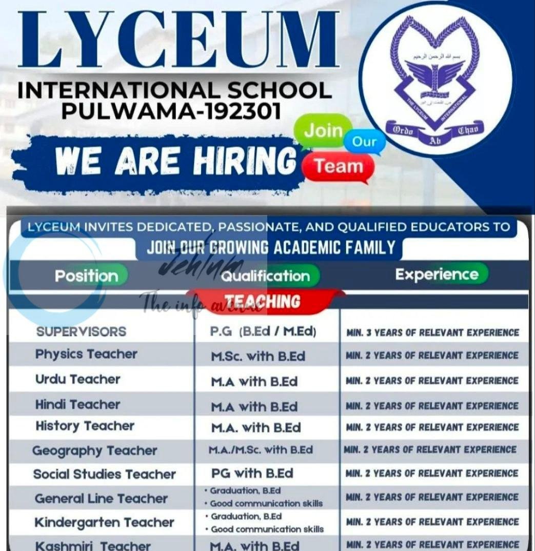 Lyceum International School LIS Pulwama teaching job opportunities 2026
