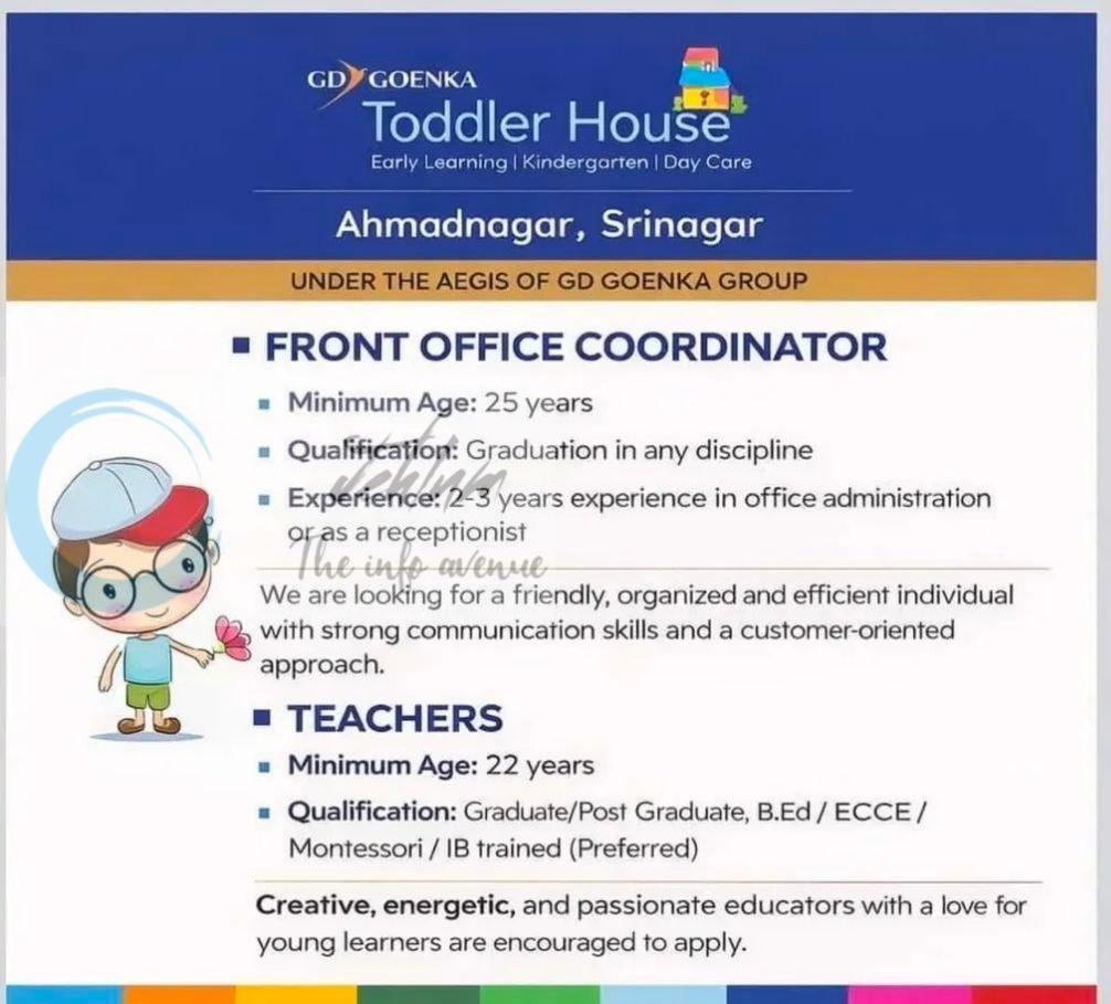 GD Goenka Toddler House Srinagar Front Office Coordinator/Teachers job opportunities 2026
