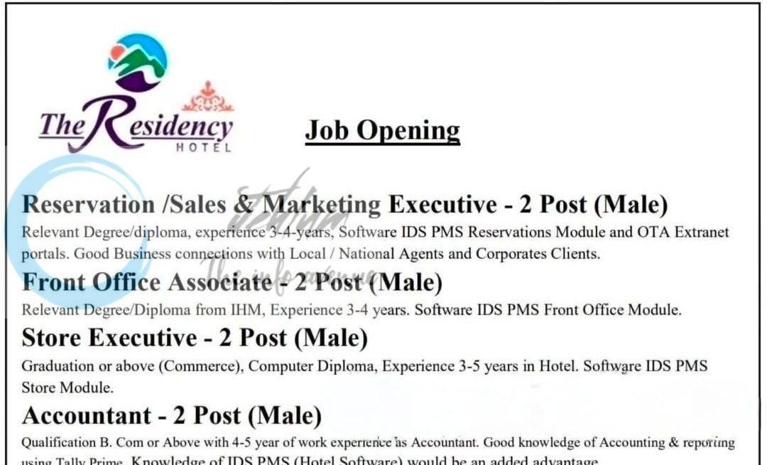 The Residency Hotel Srinagar job opportunities 2026