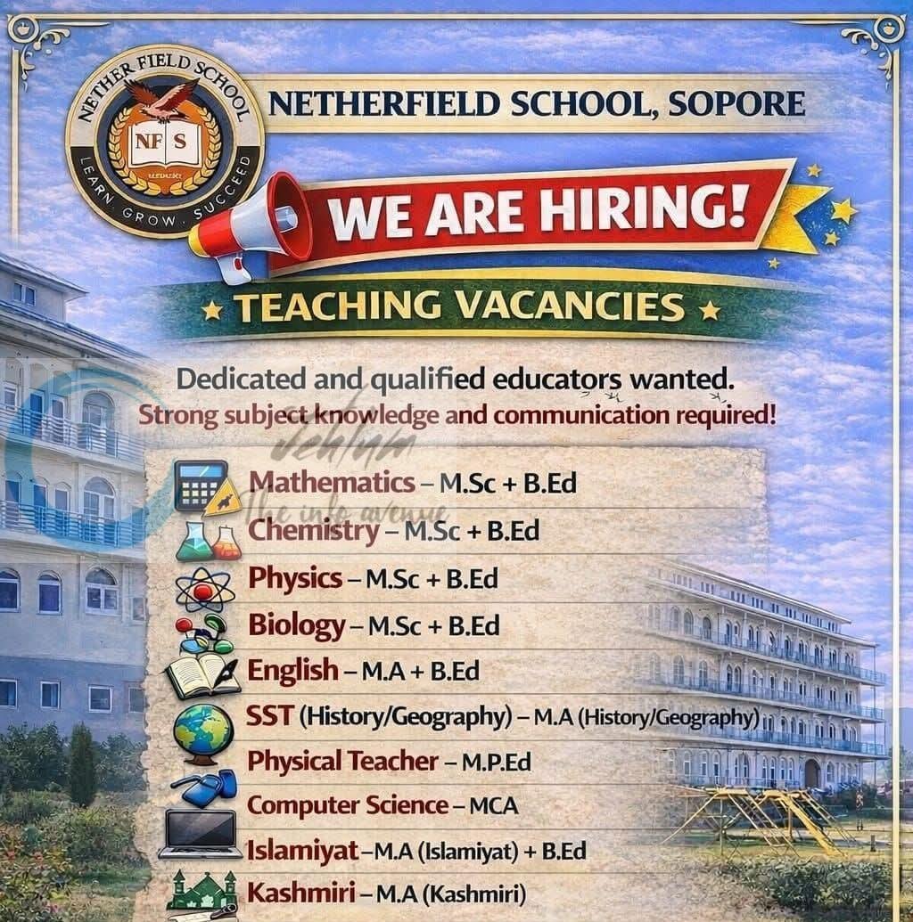 Netherfield School Sopore teaching job opportunities 2026