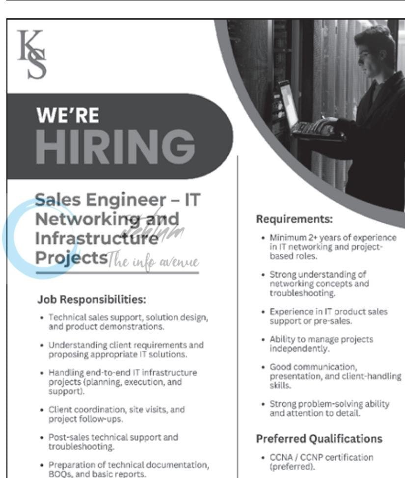 KS Enterprises Srinagar Sales Engineer IT Networking job opportunities 2026