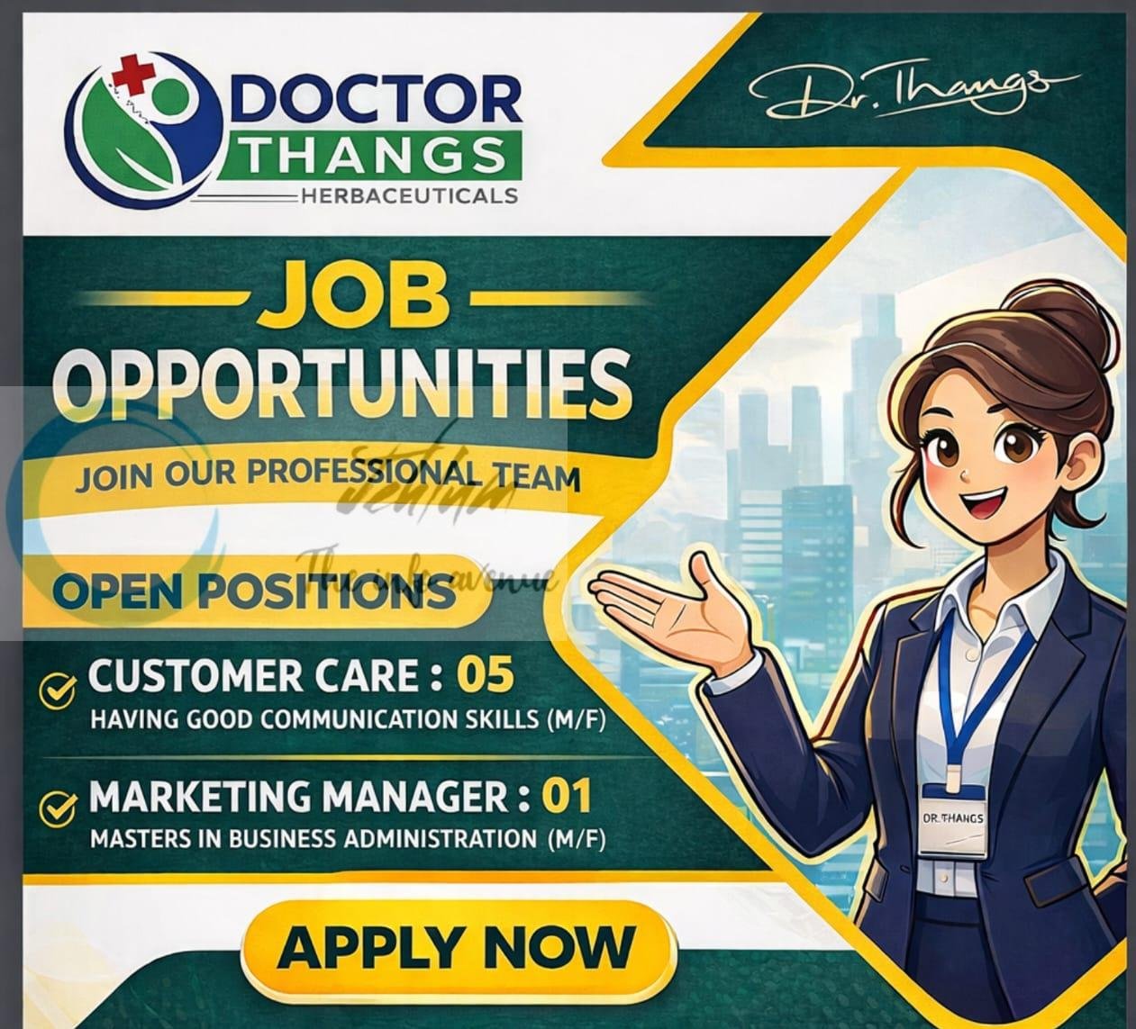 Doctor Thangs Herbaceuticals Srinagar customer care/marketing manager job opportunities 2026