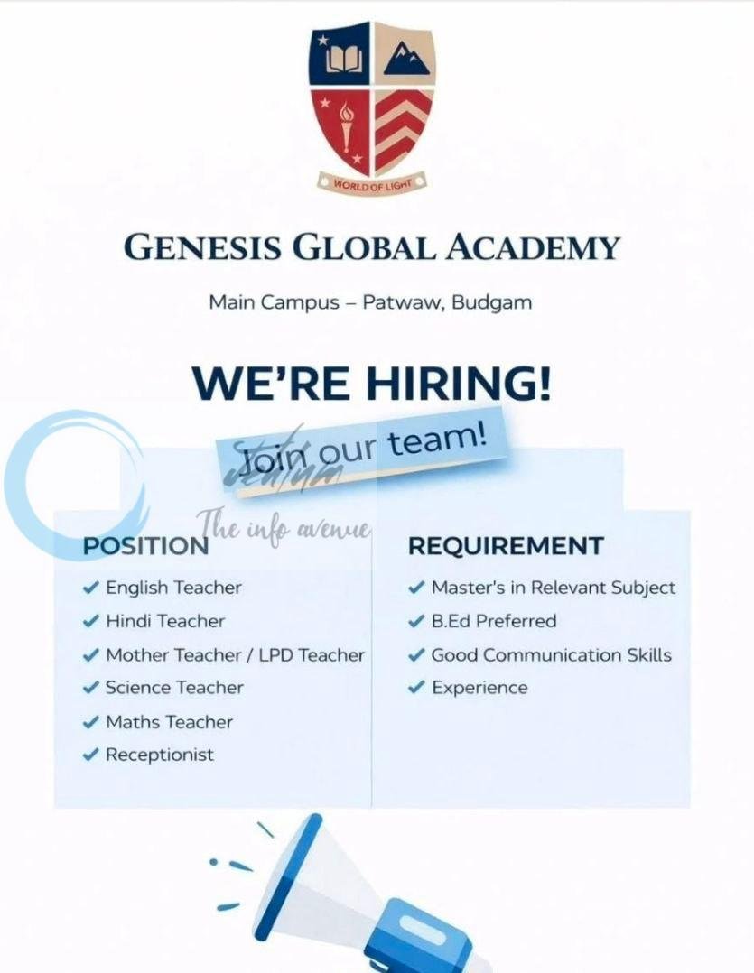 Genesis Global Academy GGA Budgam teaching job opportunities 2026