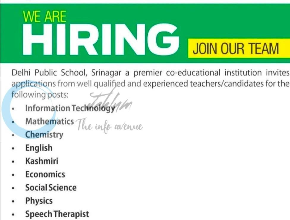 Delhi Public School Srinagar DPS Srinagar education job opportunities 2026 1 Delhi Public School Srinagar DPS Srinagar education job opportunities 2026