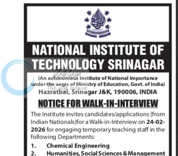 National Institute of Technology Srinagar NIT Chemical Engineering/Humanities faculty employment opportunities notice 58 of 2026 1 National Institute of Technology Srinagar NIT Chemical Engineering/Humanities faculty employment opportunities notice 58 of 2026