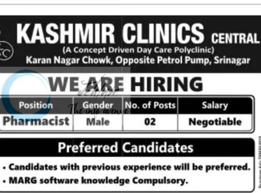 Here’s a structured summary of the recruitment notice from **Kashmir Clinics Central**: --- ## 📢 Pharmacist Recruitment 2026 📍 **Location:** Karan Nagar Chowk, opposite Petrol Pump, **Srinagar** 🏥 Facility Type: Concept-driven Day Care Polyclinic 💼 Position: Pharmacist 👤 Gender Requirement: Male 📌 No. of Posts: 02 💰 Salary: Negotiable --- ## ✅ Preferred Candidate Profile * **Experience:** Prior experience in a clinical or retail pharmacy setting preferred. * **Technical Requirement (Compulsory):** Proficiency in **MARG software** (inventory management & billing). The clinic emphasizes digitized pharmacy management, making software knowledge a key selection factor. --- ## 🌟 Career Perspective Working at a centrally located polyclinic in Srinagar offers: * Exposure to diverse patient cases * Experience in fast-paced outpatient healthcare settings * Growth in pharmaceutical logistics and patient counseling * Hands-on practice with digital pharmacy systems With increasing digitization in private healthcare across Jammu & Kashmir, MARG software expertise has become a strong competitive advantage for pharmacists. --- ## 📩 How to Apply Interested candidates should send their updated CV to: 📧 **[kashmirclinicscentral@gmail.com](mailto:kashmirclinicscentral@gmail.com)** ⚠️ Important: * No application fee is mentioned. * Apply directly via the email provided above. If you’d like, I can help you tailor your pharmacist CV to highlight MARG software proficiency and retail/clinical experience effectively.