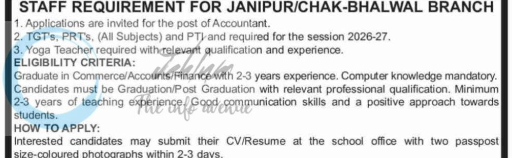 Crescent Public School CPS Jammu Jobs Openings 2026